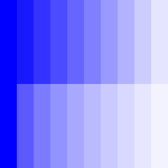 Gamma correction comparison in a gradient of blues.